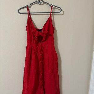 Red Dress Sleeveless Button-Down Tie front Dress